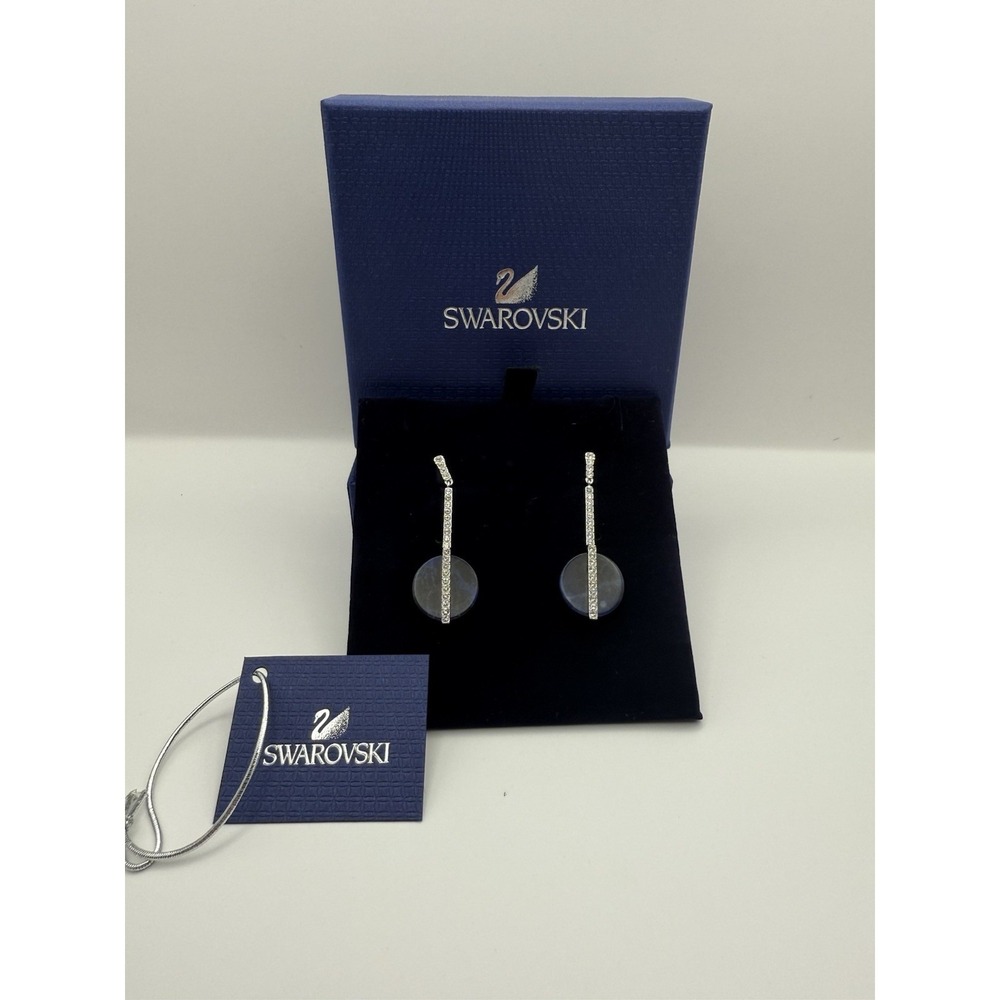 Swarovski Drop Earings Blue Crystal Disc Pave Rhodium Plated 5157021 NEW